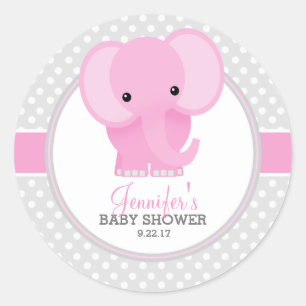 Adesivo Redondo Chá de Bebê de Elefante (rosa)