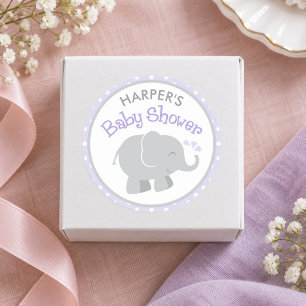 Adesivo Redondo Chá de Bebê de Elefante Roxo e Cinza