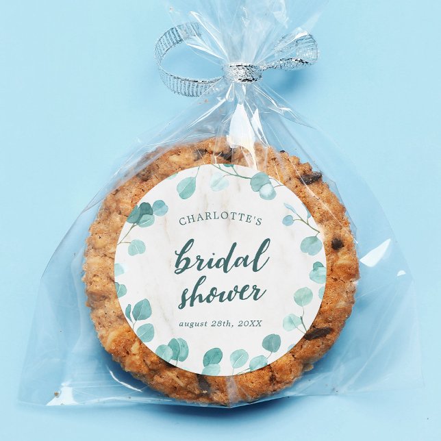 Adesivo Redondo Chá de Bebê de Eucalipto e Mármore (Criador carregado)