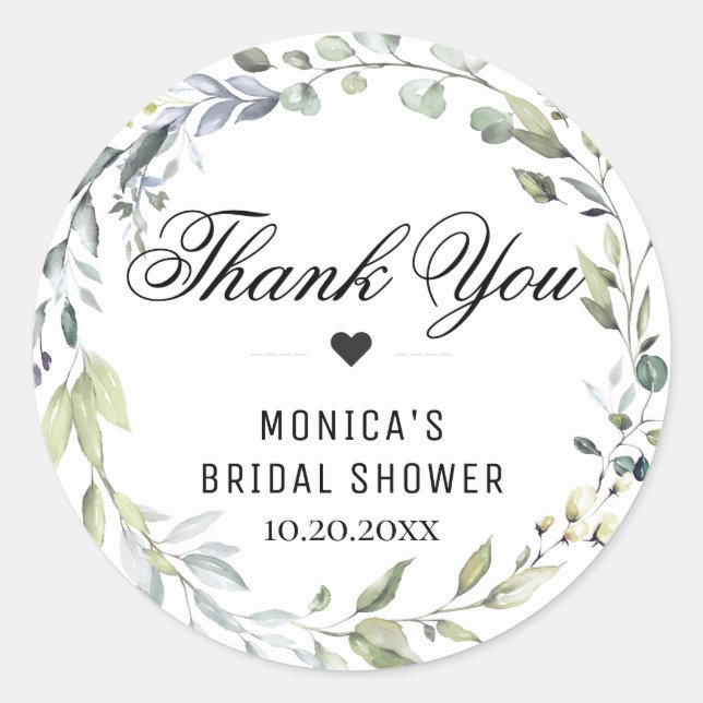 Adesivo Redondo Chá de Bebê de Eucalipto em Aquarela (Frente)