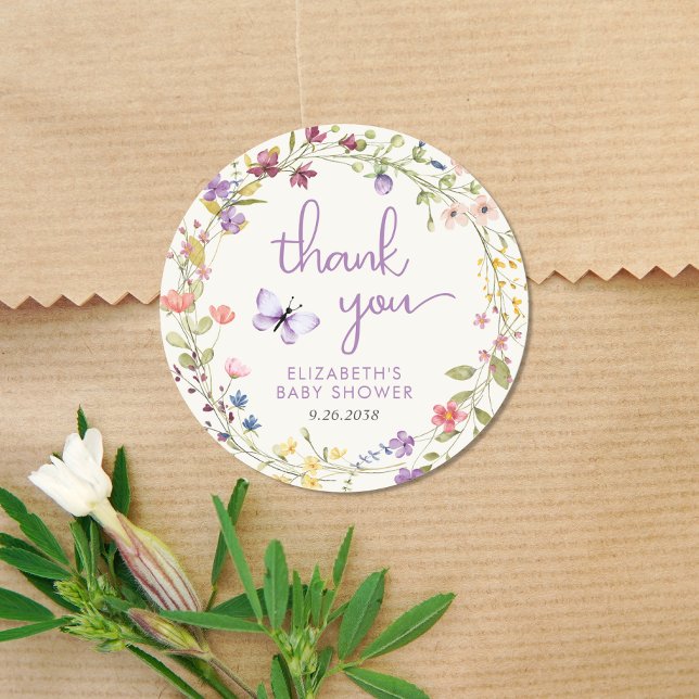 Adesivo Redondo Chá De Bebê De Flores Selvagens (Criador carregado)