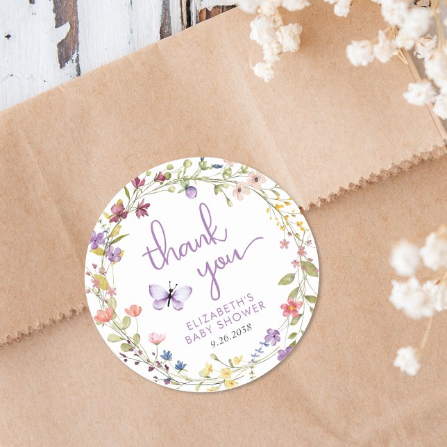 Adesivo Redondo Chá De Bebê De Flores Selvagens (Criador carregado)