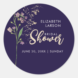 Adesivo Redondo Chá de Bebê de Flores Silvestres em Aquarela com F