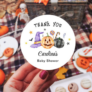 Adesivo Redondo Chá de Bebê de Halloween Obrigado