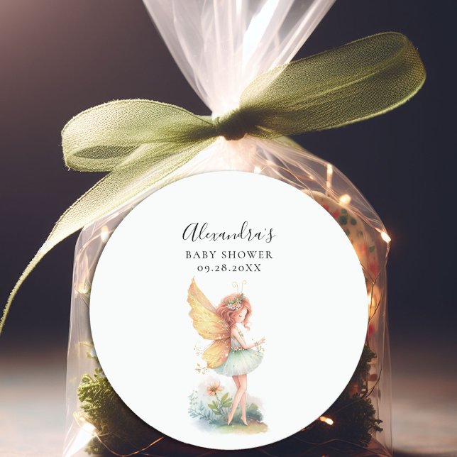 Adesivo Redondo Chá de Bebê de Jardim Encantado (enchanted fairy garden mushroom baby girl shower thank you sticker)