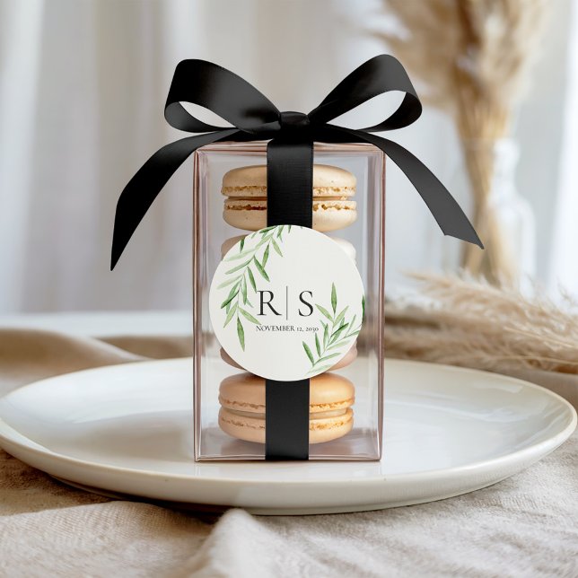 Adesivo Redondo Chá de Bebê de Monograma de Salgueiro em Aquarela  (Criador carregado)