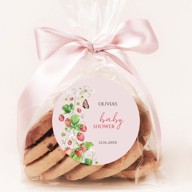 Adesivo Redondo Chá de Bebê de Morango (Criador carregado)