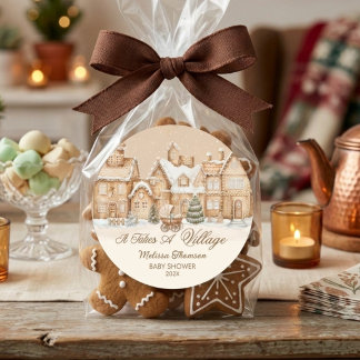 Adesivo Redondo Chá de Bebê de Natal com Biscoito de gengibre em u