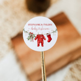 Adesivo Redondo Chá de Bebê de Natal de Inverno Santa Baby