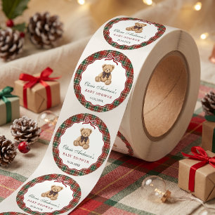 Adesivo Redondo Chá de Bebê de Natal do Ursinho Teddy Elegante