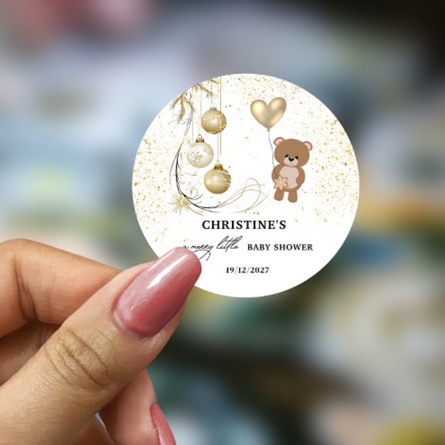 Adesivo Redondo Chá de Bebê de Natal Dourado (Criador carregado)