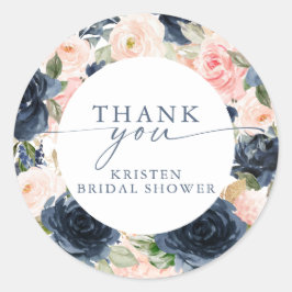 Adesivo Redondo Chá de Bebê de Noiva com Bordas Florais Rosa de Na