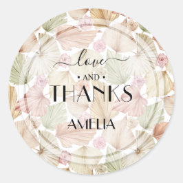 Adesivo Redondo Chá de Bebê de Noiva com Folhas e Flores Secas Boh