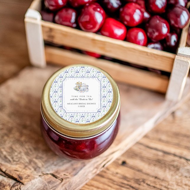 Adesivo Redondo Chá de Bebê de Noiva Coquete Floral Azul (Criador carregado)