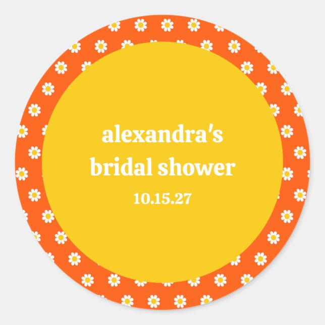 Adesivo Redondo Chá de Bebê de Noiva Personalizado Margaridas Lara (Frente)