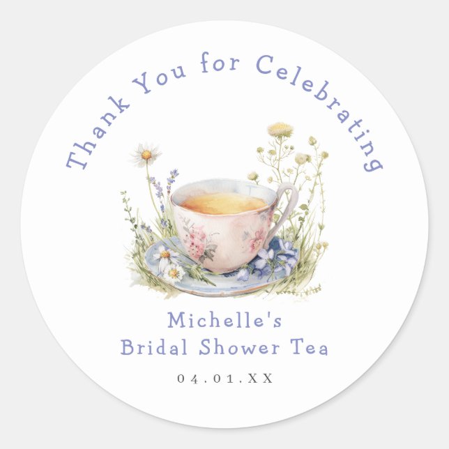 Adesivo Redondo Chá de Bebê de Noiva Primavera em Aquarela (Frente)