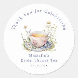 Adesivo Redondo Chá de Bebê de Noiva Primavera em Aquarela