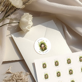 Adesivo Redondo Chá de Bebê de Ourinho Adormecido em Aquarela com 