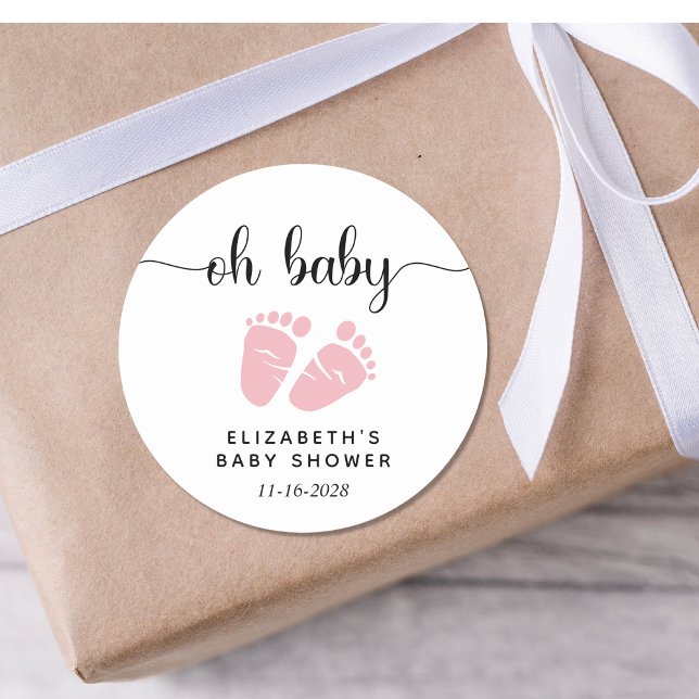 Adesivo Redondo Chá De Bebê De Pés Rosa (Criador carregado)