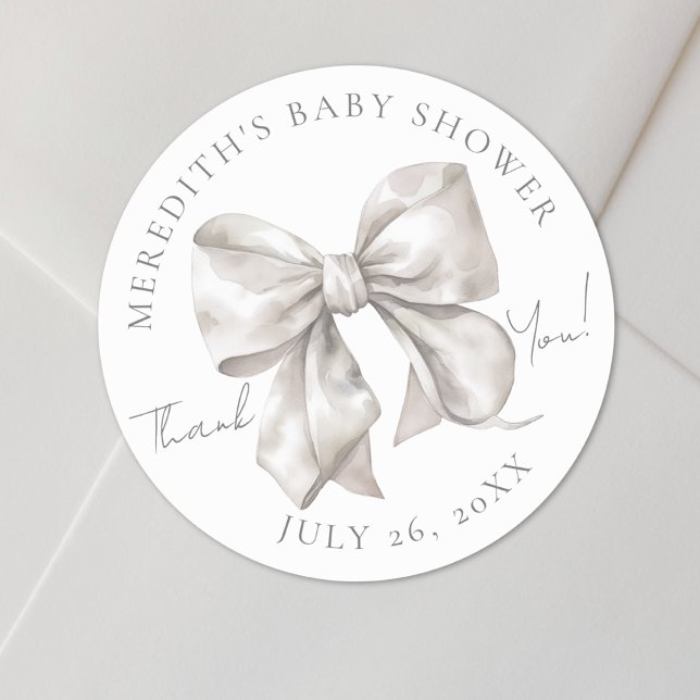 Adesivo Redondo Chá de Bebê do Arco (Bow Baby Shower Classic Round Sticker)