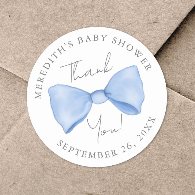 Adesivo Redondo Chá de Bebê do Arco Azul (Blue Bow Baby Shower Classic Round Sticker )