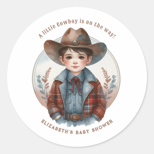Adesivo Redondo Chá de Bebê do Cowboy do Oeste (Frente)