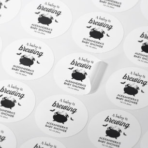 Adesivo Redondo Chá de Bebê do Dia das Bruxas Baby Brewing Chá de