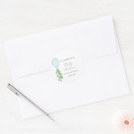 Adesivo Redondo Chá de Bebê do Eucalipto Balão Azul