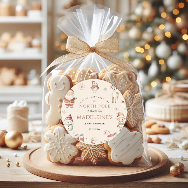 Adesivo Redondo Chá de Bebê do Expresso de Entrega de Natal do Pol (North Pole Christmas Express Delivery Baby Shower Classic Round Sticker)