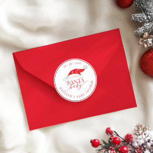 Adesivo Redondo Chá de Bebê do Papai Noel Vermelho