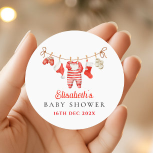 Adesivo Redondo Chá de Bebê do Papai Noel Vermelho