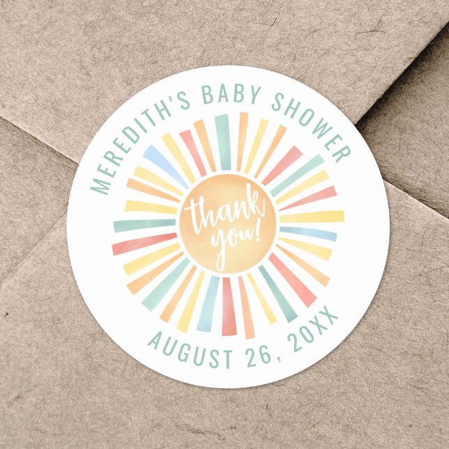 Adesivo Redondo Chá de Bebê do Sol Boho (Sun Boho Baby Shower Classic Round Sticker)