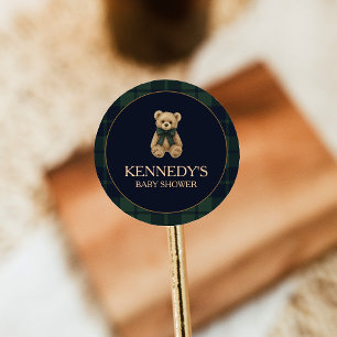 Adesivo Redondo Chá de Bebê do Ursinho Teddy Preppy Polo