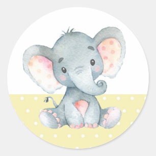 Adesivo Redondo Chá de Bebê Elefante Amarelo