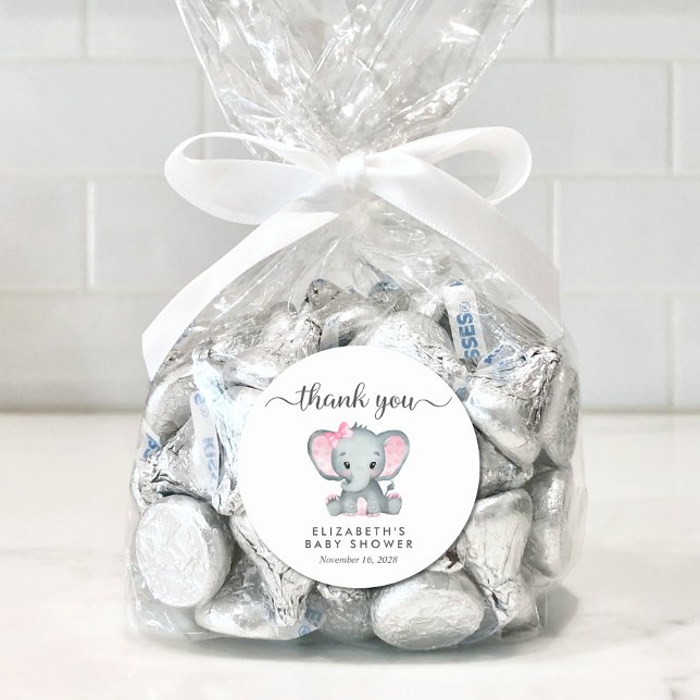 Adesivo Redondo Chá De Bebê Elefante Bonito Obrigado (Criador carregado)