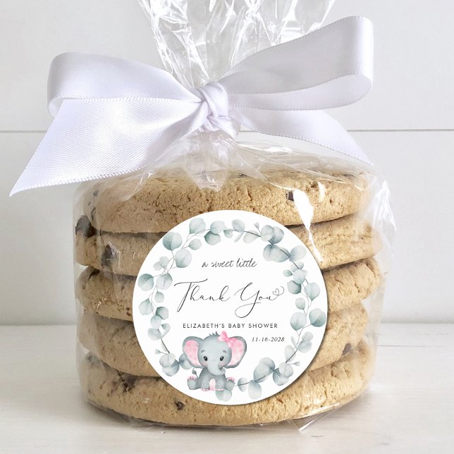 Adesivo Redondo Chá De Bebê Elefante Bonito Obrigado (Criador carregado)