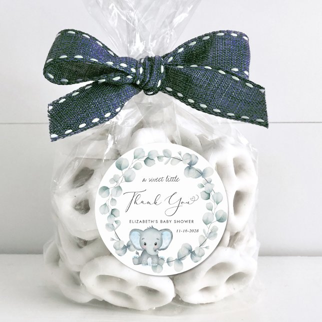 Adesivo Redondo Chá De Bebê Elefante Bonito Obrigado (Criador carregado)