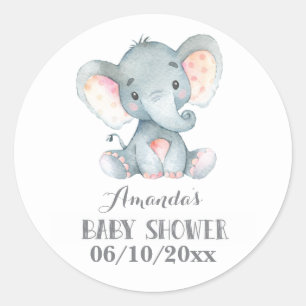Adesivo Redondo Chá de Bebê Elefante Cinza
