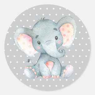 Adesivo Redondo Chá de Bebê Elefante Cinza