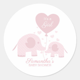 Adesivo Redondo Chá de Bebê Elefante Menina Rosa Fofo