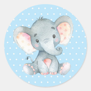 Adesivo Redondo Chá de Bebê Elefante Menino Azul