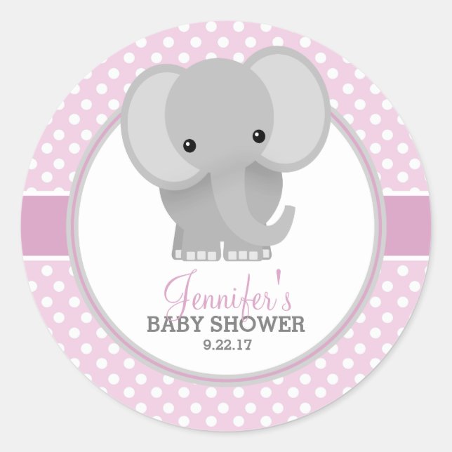 Adesivo Redondo Chá de Bebê Elefante (rosa) (Frente)