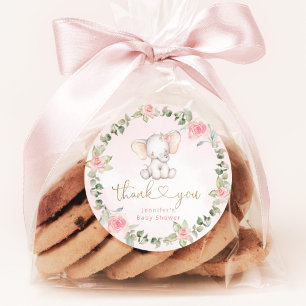 Adesivo Redondo Chá de bebê elefante rosa eucalipto menina