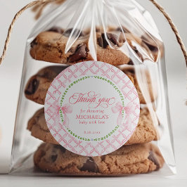 Adesivo Redondo Chá de Bebê em Aquarela Grandmillennial Obrigada