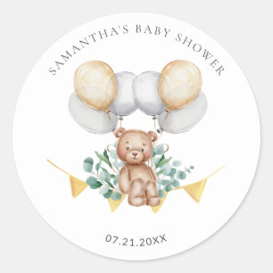 Adesivo Redondo Chá de Bebê Eucalyptus Urso e Balões