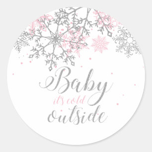 Adesivo Redondo Chá de Bebê Floco de Neve Baby É Frio Lá Fora