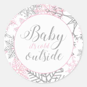 Adesivo Redondo Chá de Bebê Floco de Neve Baby É Frio Lá Fora