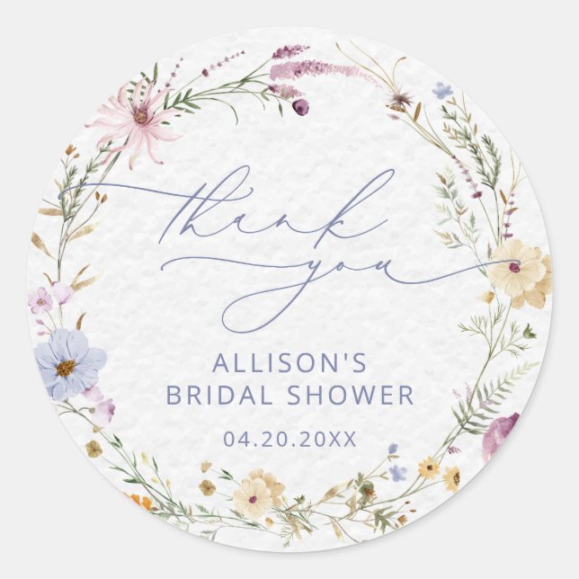 Adesivo Redondo Chá de Bebê Floral Aquarela Flor Silvestre Elegant (Frente)