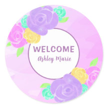 Chá de Bebê Floral Aquarela Roxa Personalizável 