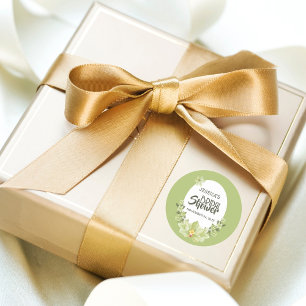 Adesivo Redondo Chá de Bebê Floral Clívia Verde Aquarela